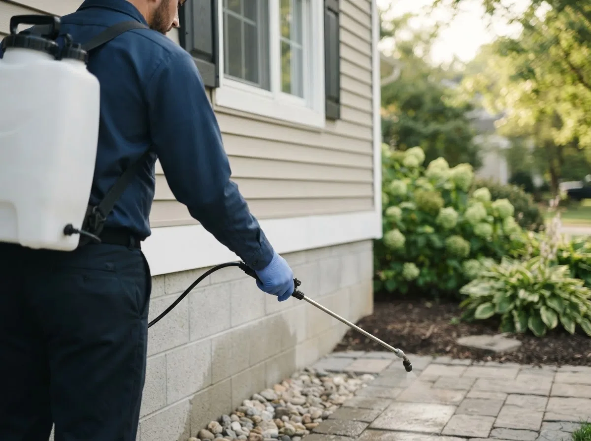 Pest control technician inspecting a home in Santa Elena, TX